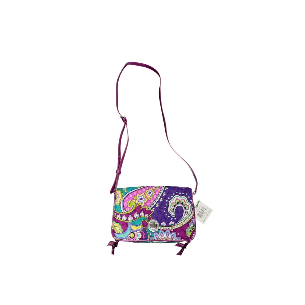 Vera Bradley Heathee Floral Paisley Turnlock Crossbody Bag Purple Quilted NWT